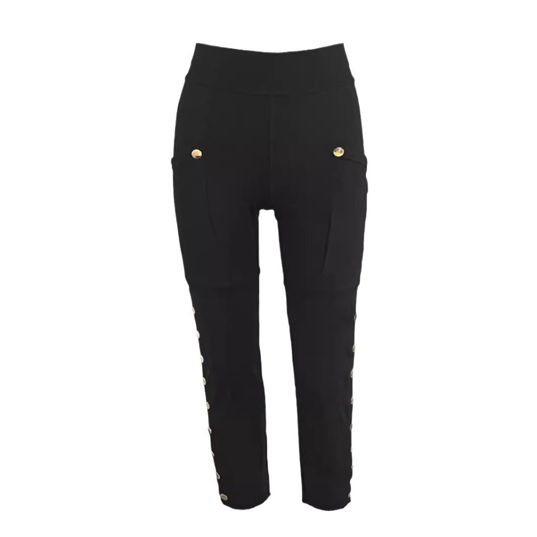 Damen High‑Waist Stretch‑Leggings mit Cargo‑Taschen und Druckknopfdetail Shop Nory