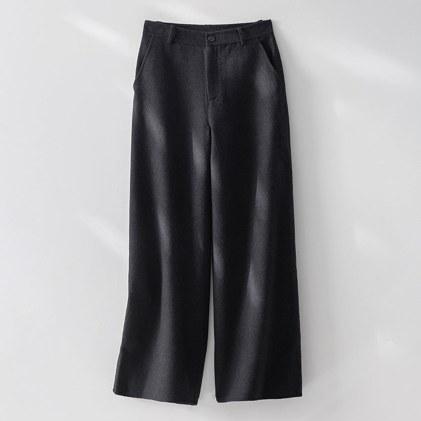 Damen Weite Wollhose mit hohem Bund und Taschen Shop Nory