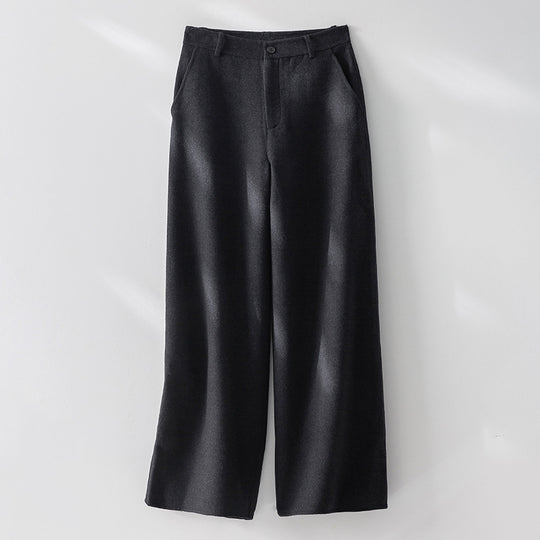 Damen Weite Wollhose mit hohem Bund und Taschen Shop Nory
