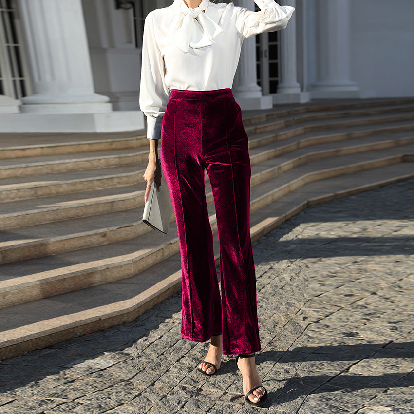 Damen Hochtaillierte Samtweite Hosen Shop Nory