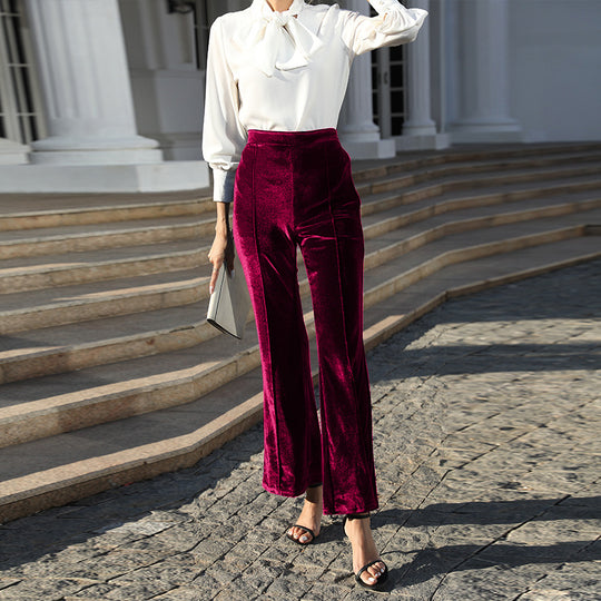 Damen Hochtaillierte Samtweite Hosen Shop Nory