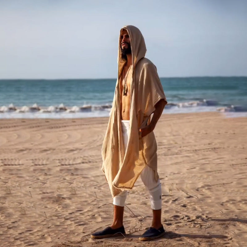 Herren Kapuzen-Kaftan aus Leinen-Baumwoll-Mix Oversize mit Taschen Shop Nory