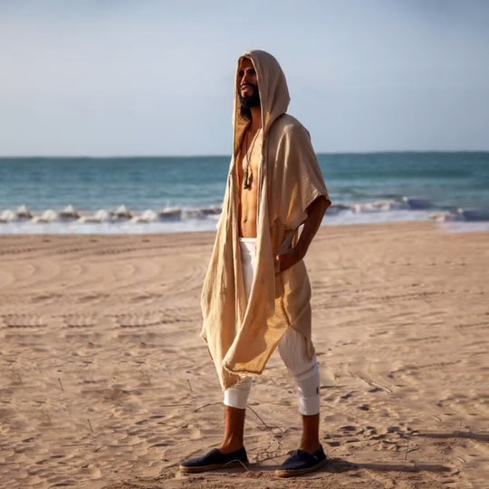 Herren Kapuzen-Kaftan aus Leinen-Baumwoll-Mix Oversize mit Taschen Shop Nory