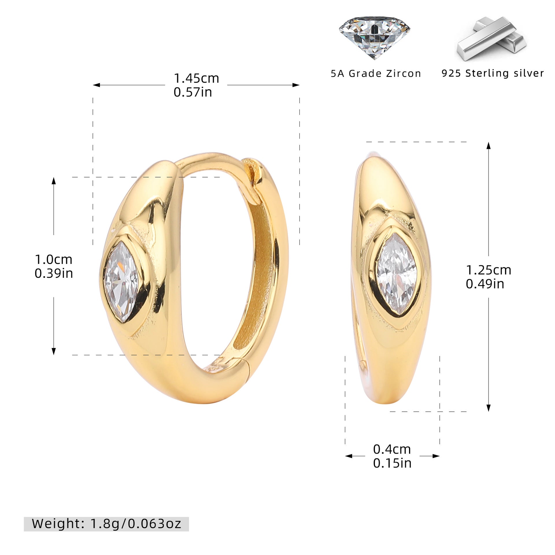 Damen Ohrstecker mit funkelndem Zirkon aus hochwertigem 925 Sterling Silber Shop Nory