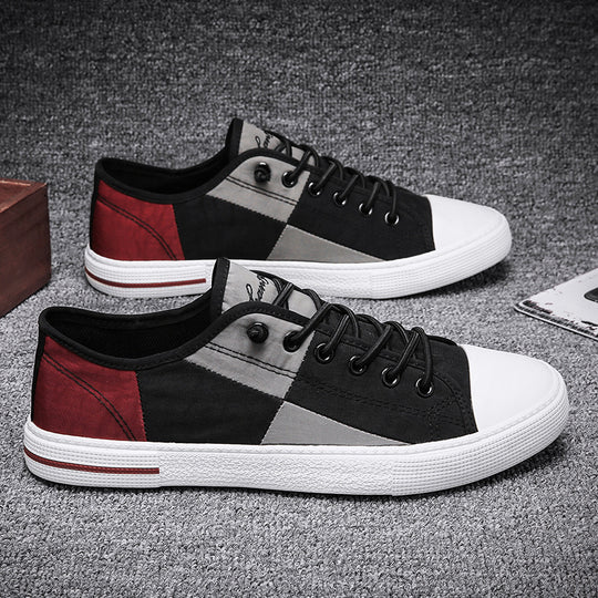 Herren Lässige Low‑Top Canvas‑Sneaker mit geometrischem Colorblock‑Design und verstärkter Zehenkappe Shopy Nory