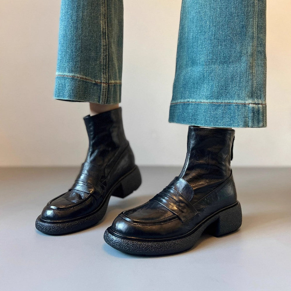 Damen Chunky Ankle Boots mit elegantem Absatz und klassischem Loafer-Design Shopnory