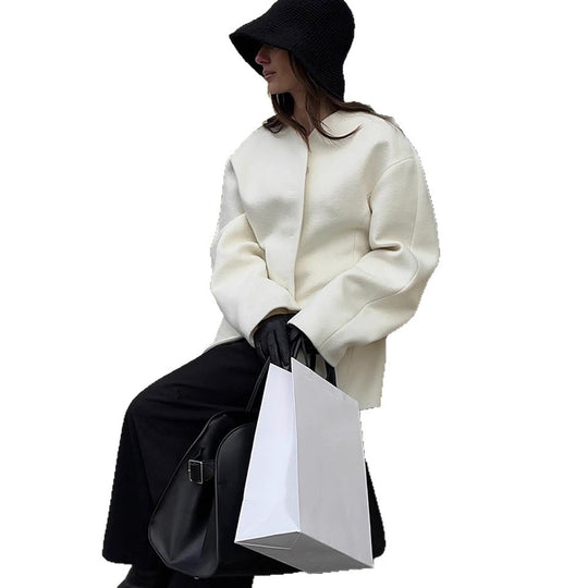Damen Taillierter kragenloser Wollmix-Kurzmantel mit klarer Silhouette Shop Nory
