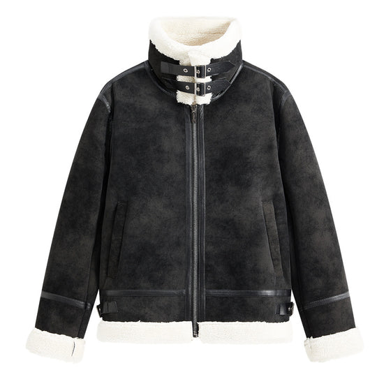 Herren Gefütterte Fliegerjacke im Aviator-Stil mit Stehkragen und Doppelgurt Shop Nory
