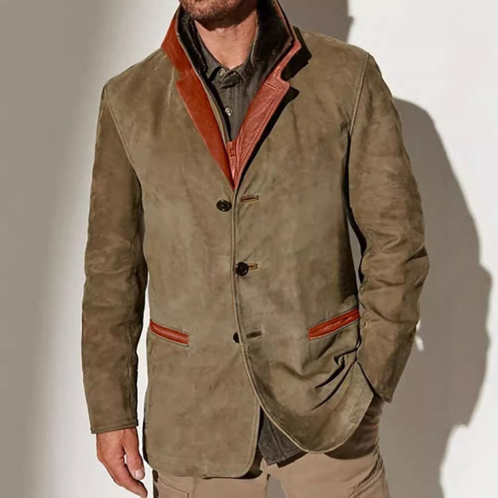 Herren elegante Wildlederjacke mit Kontrastdetails
