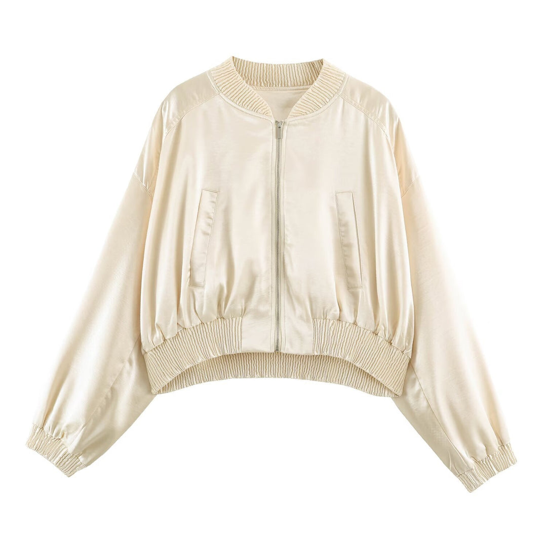 Damen Cropped Bomberjacke aus Satin mit Rippbündchen Shop Nory
