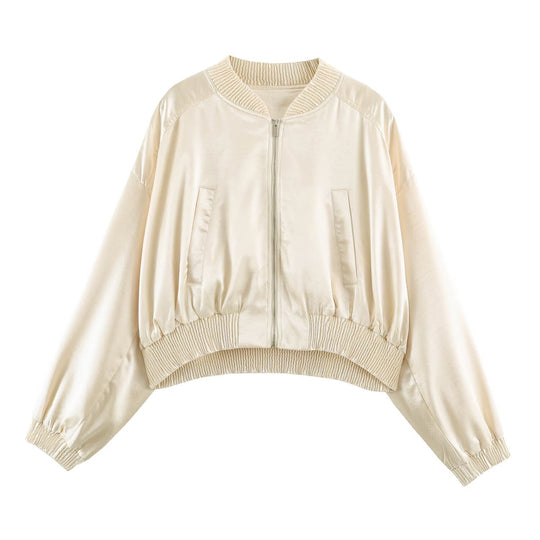 Damen Cropped Bomberjacke aus Satin mit Rippbündchen Shop Nory