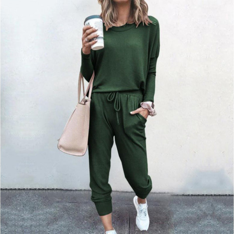 Damen Lässiges Lounge-Set mit Rundhalsausschnitt, Kordelzug-Hose und Bündchen Shop Nory