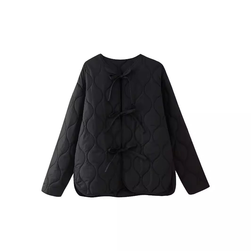 Damen geometrisch gesteppte Oversize-Linerjacke ohne Kragen Shop Nory