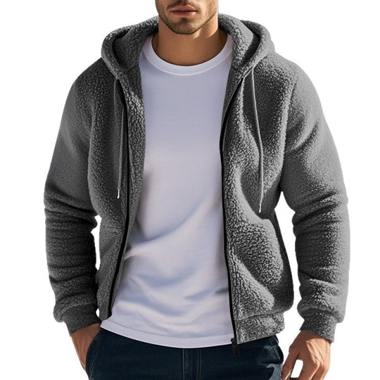 Herren Teddy-Fleece-Kapuzenjacke mit durchgehendem Reißverschluss und Kängurutaschen Shop Nory