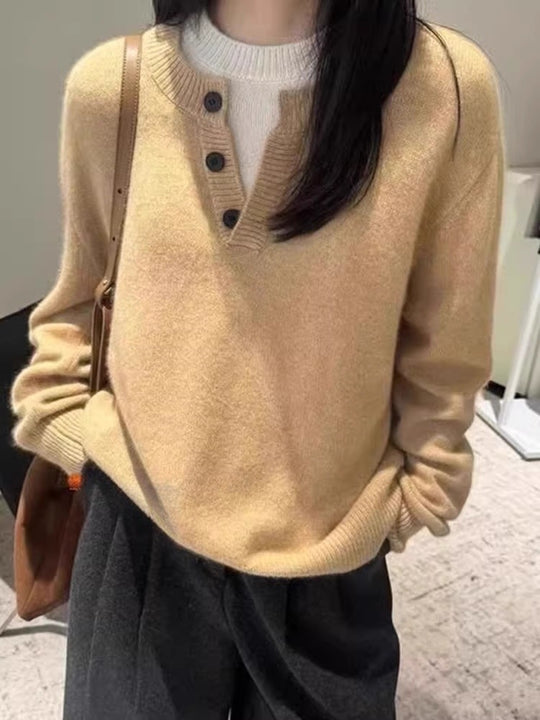Damen Oversize-Henley-Pullover aus flauschigem Mohair‑Look mit Knopfleiste Shop Nory