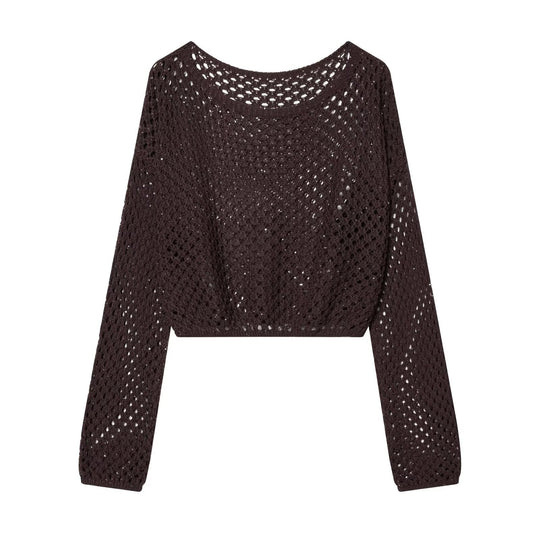 Damen Lockerer gehäkelter Cropped‑Pullover mit Ajourmuster Shop Nory