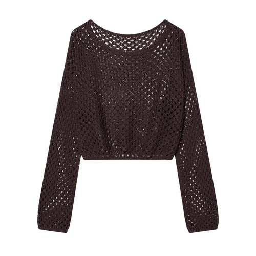Damen Lockerer gehäkelter Cropped‑Pullover mit Ajourmuster Shop Nory