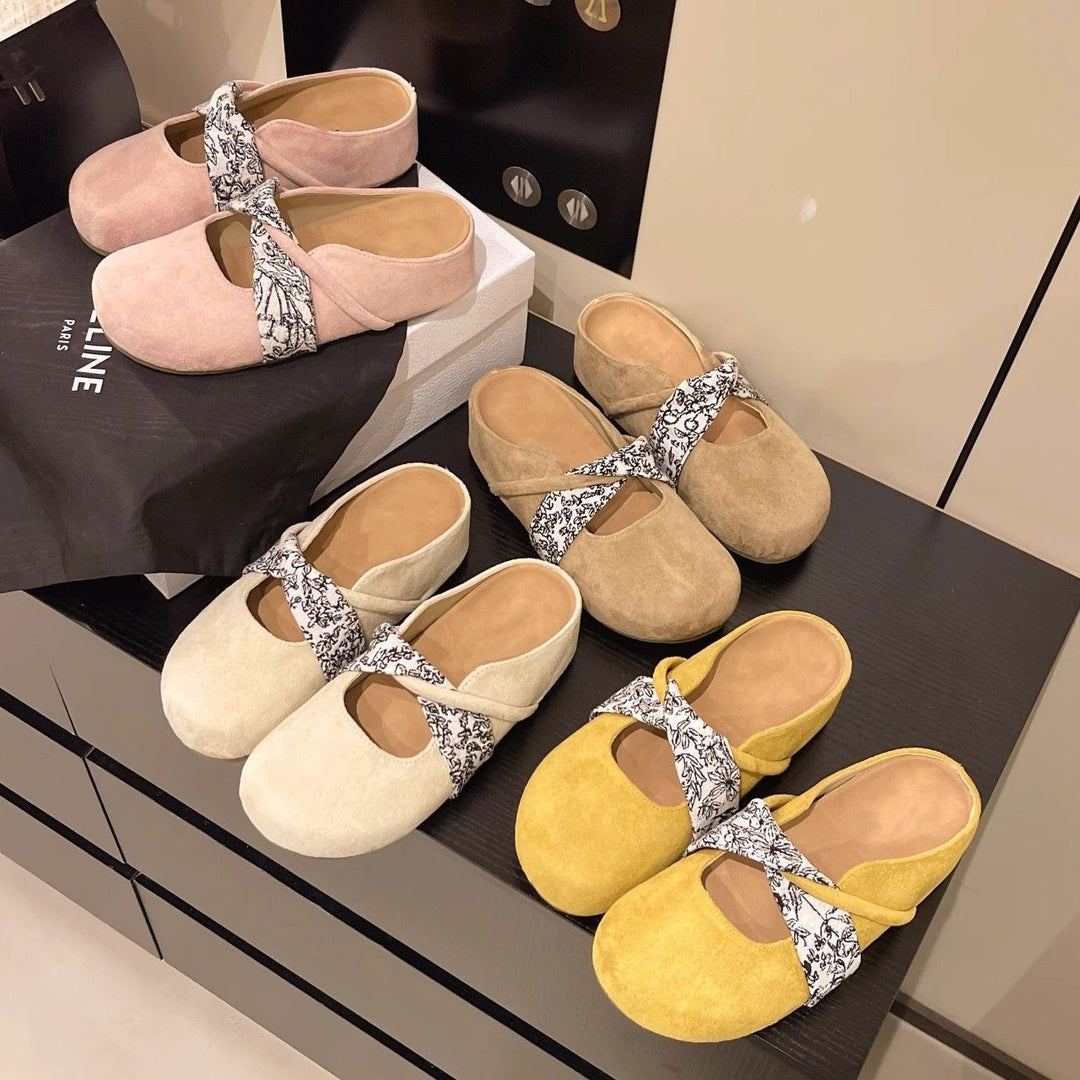 Damen Velours-Mules mit gepolstertem Fußbett und Zierkreuzriemen Shop Nory