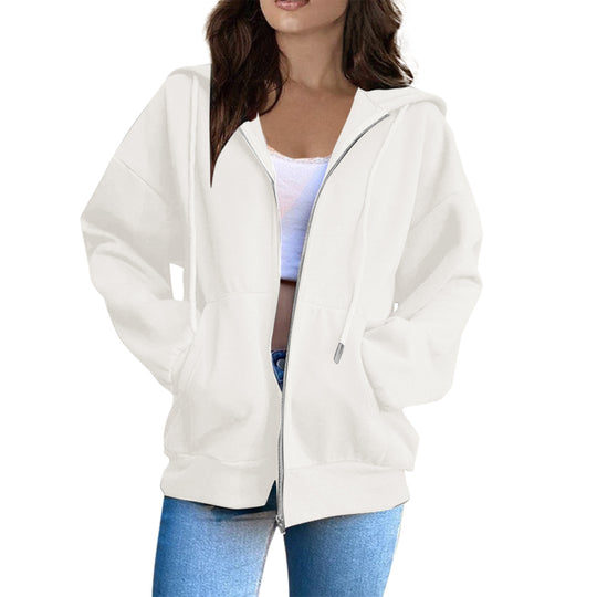 Damen nan lässige Kapuzenjacke mit durchgehendem Reißverschluss, Kängurutaschen und voluminösen Raglanärmeln Shop Nory