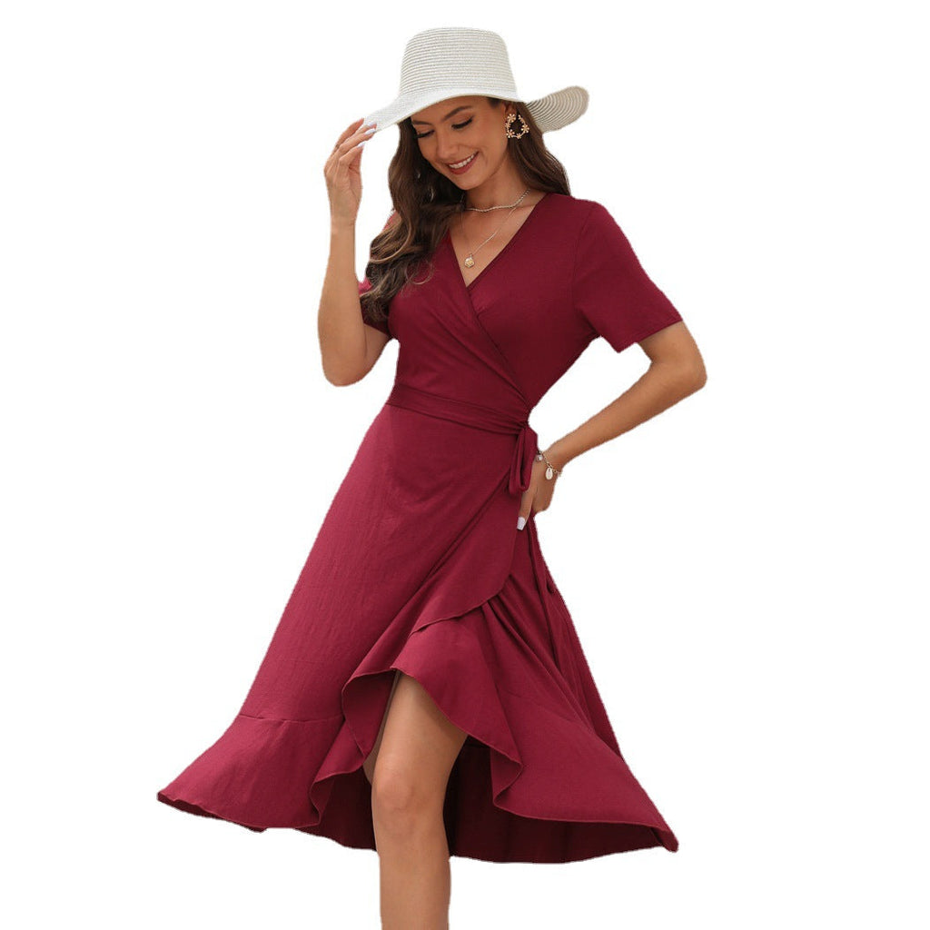 Damen Elegantes Wickelkleid mit schwungvollem Saum und praktischen Seitentaschen