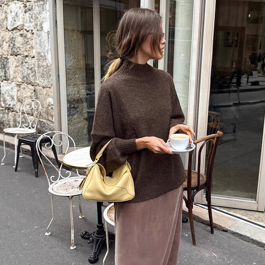 Damen Oversized Rollkragenpullover aus feinem Strick mit Ballonärmeln Shop Nory