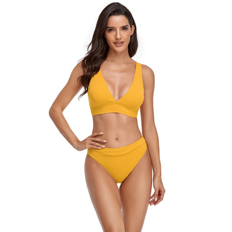 Damen Bikini-Set mit sportlichem V-Ausschnitt und hohem Taillenslip