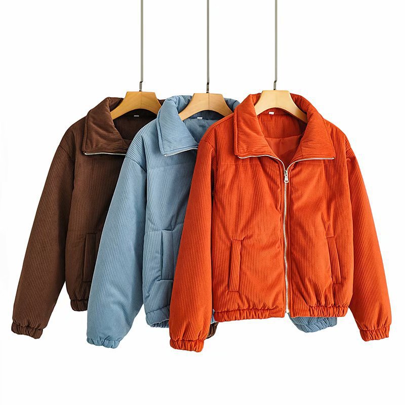 Damen Gepolsterte Cord-Steppjacke mit Stehkragen und elastischem Saum Shop Nory