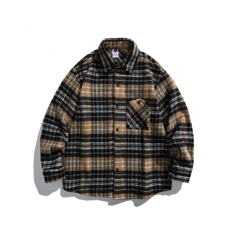 Unisex Boxy-Überhemdjacke aus weichem Wollmix mit Karomuster und aufgesetzter Brusttasche Shop Nory