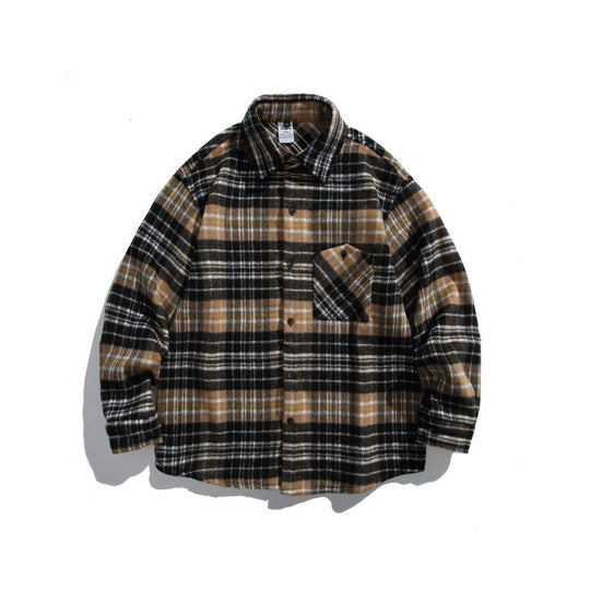 Unisex Boxy-Überhemdjacke aus weichem Wollmix mit Karomuster und aufgesetzter Brusttasche Shop Nory