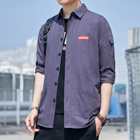 Herren Overshirt‑Hemdjacke im leichten Canvas‑Look mit aufgesetzten Fronttaschen und verkürzten Ärmeln Shop Nory