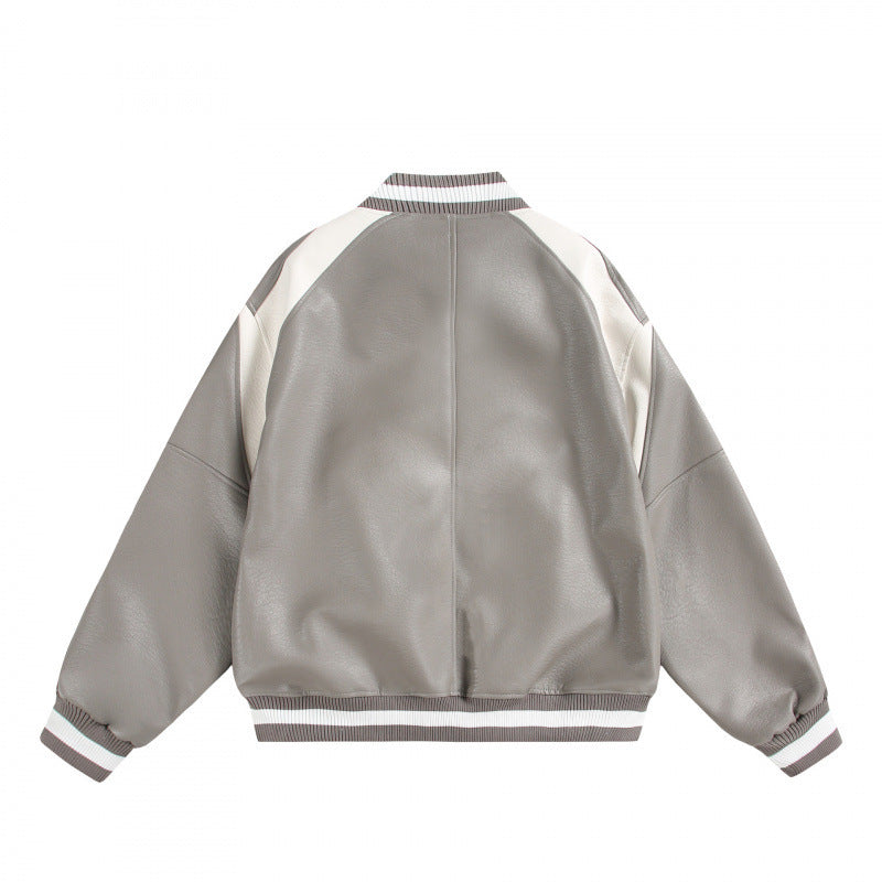Unisex Boxy Oversize Kunstleder‑Bomberjacke mit Kontrastpaneelen und Rippenbündchen Shop Nory