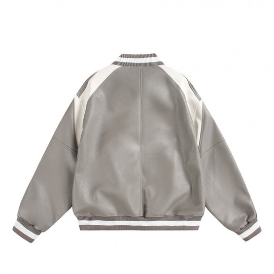 Unisex Boxy Oversize Kunstleder‑Bomberjacke mit Kontrastpaneelen und Rippenbündchen Shop Nory