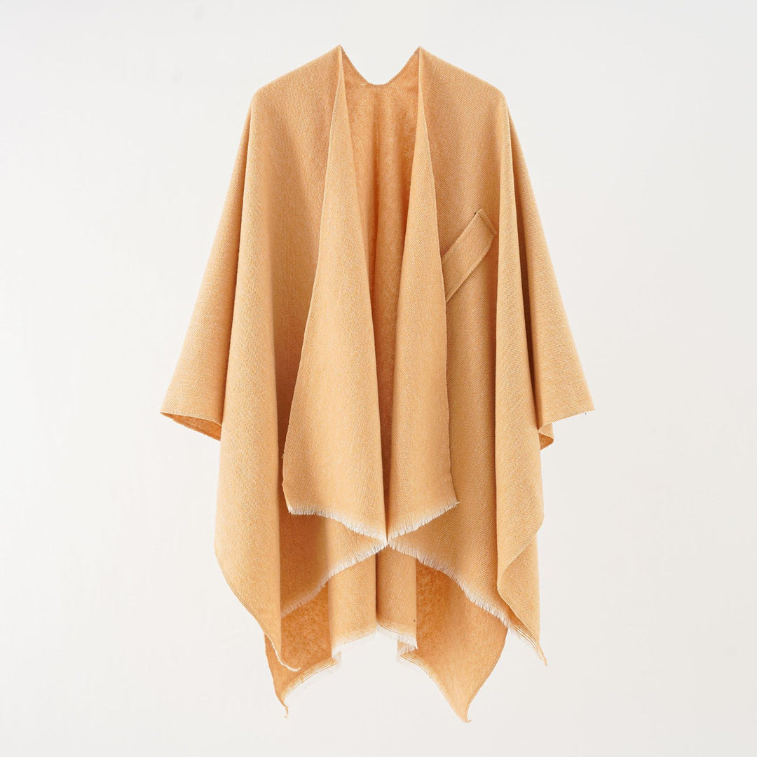 Damen luxuriöser Woll-Kaschmir-Poncho mit Bindegürtel und Fransensaum Shop Nory