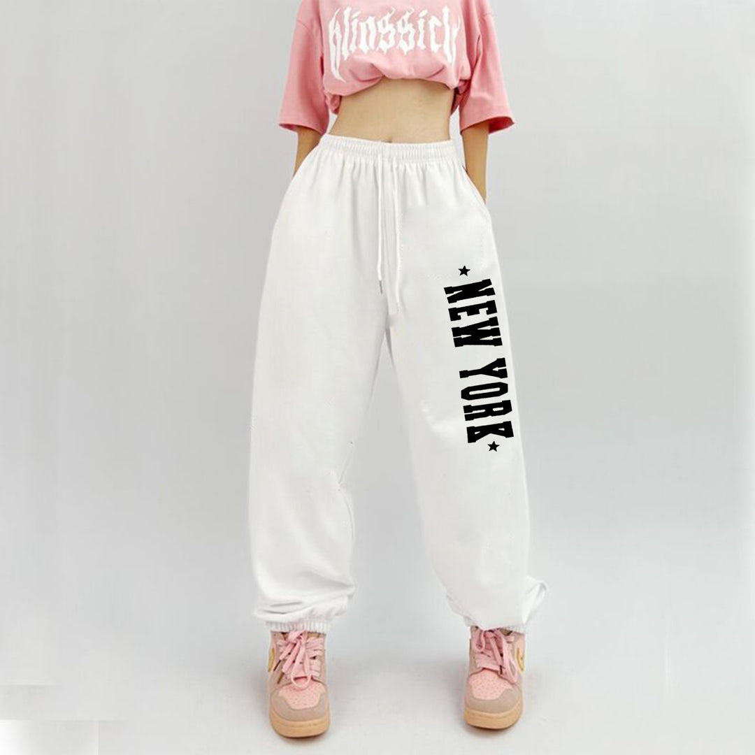 Damen nan weiche Highwaist-Sweatpants mit seitlichem New York-Print, elastischem Bund und Kordel Shop Nory