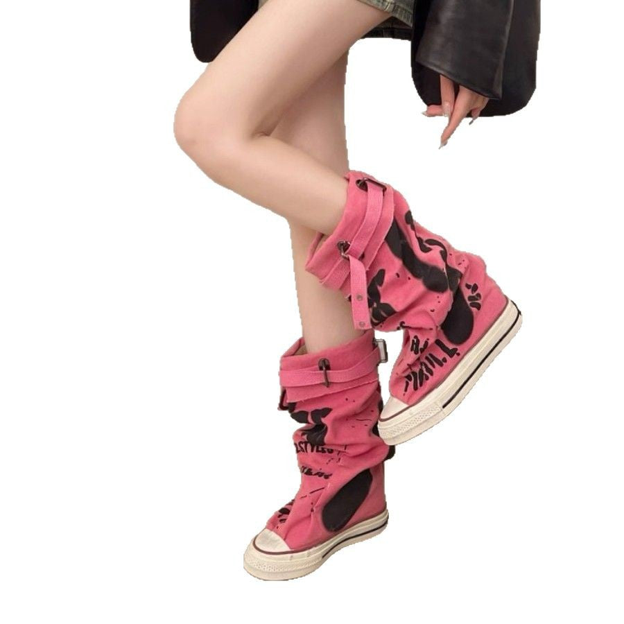 Damen Lässige Canvas-Plateau-Sneaker mit geschlitztem Schaft und Schnallenriemen Shop Nory