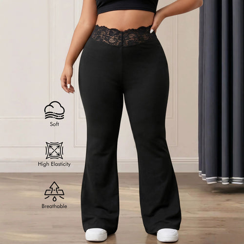 Damen Schlaghose mit hohem Spitzenbund, atmungsaktivem Stretch und sculptendem Sitz Shopy Nory