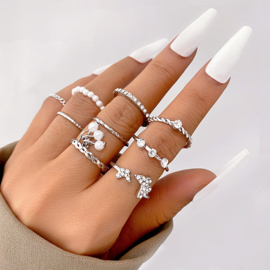 Damen Ring-Set mit funkelnden Kristallen und kreativen Designs Shop Nory