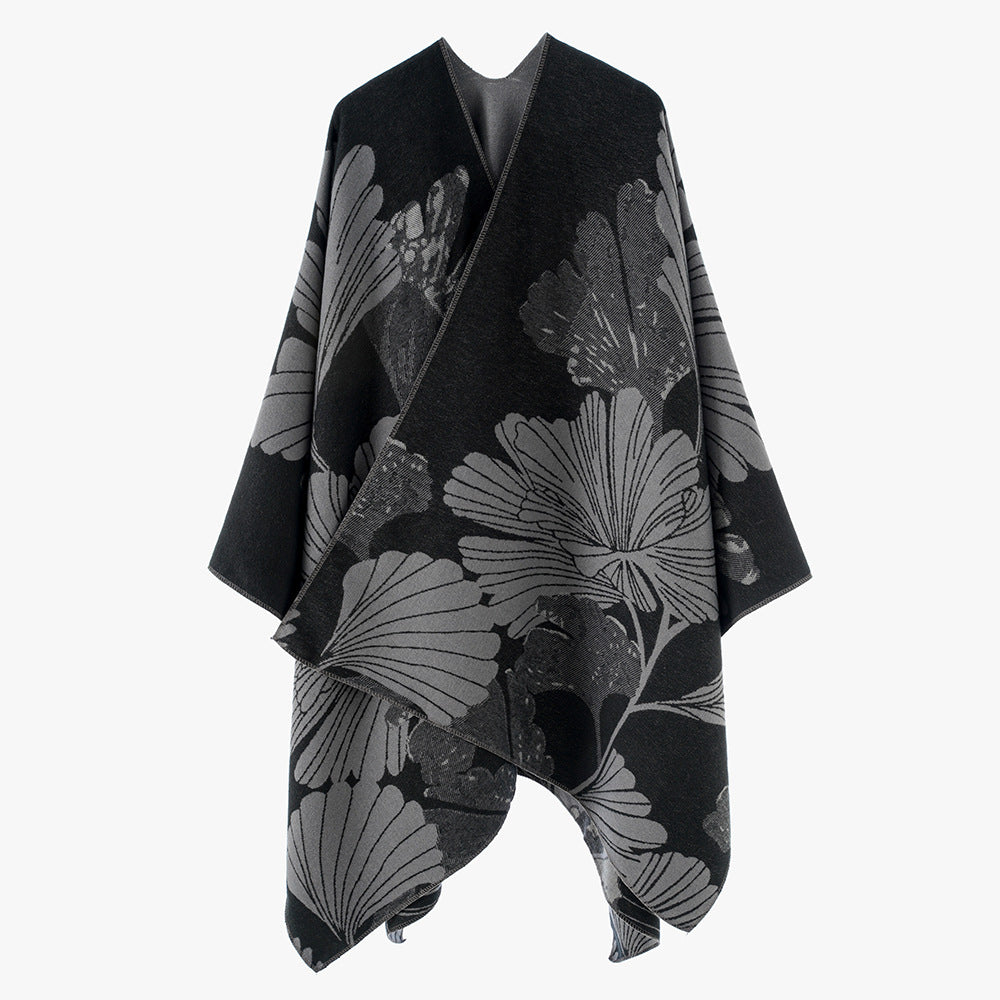 Damen Wendbarer Jacquard‑Überwurf mit großen Blattmotiven und asymmetrischem Zipfelsaum Shop Nory