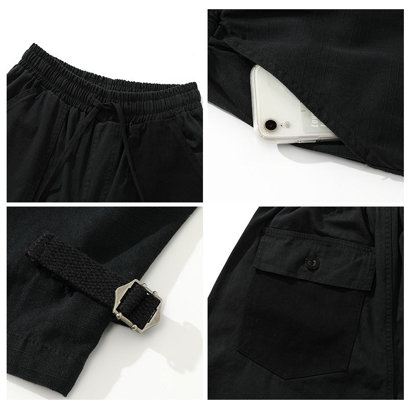 Herren weite Cropped Cargo‑Hose mit elastischem Tunnelzugbund, aufgesetzten Taschen und verstellbaren Knöchelriemen Shop Nory