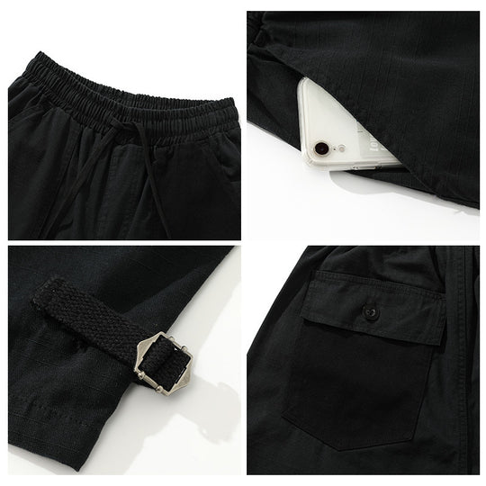 Herren weite Cropped Cargo‑Hose mit elastischem Tunnelzugbund, aufgesetzten Taschen und verstellbaren Knöchelriemen Shop Nory