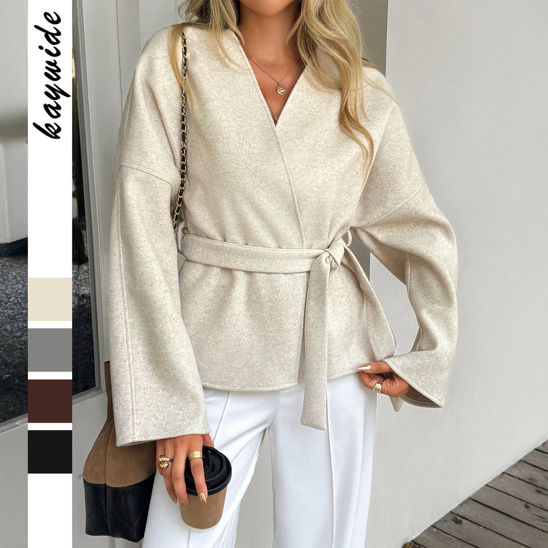 Damen nan taillierter Wollmix-Mantel mit Kimonoärmeln und Bindegürtel Shop Nory