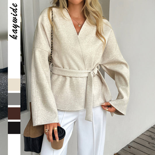 Damen nan taillierter Wollmix-Mantel mit Kimonoärmeln und Bindegürtel Shop Nory