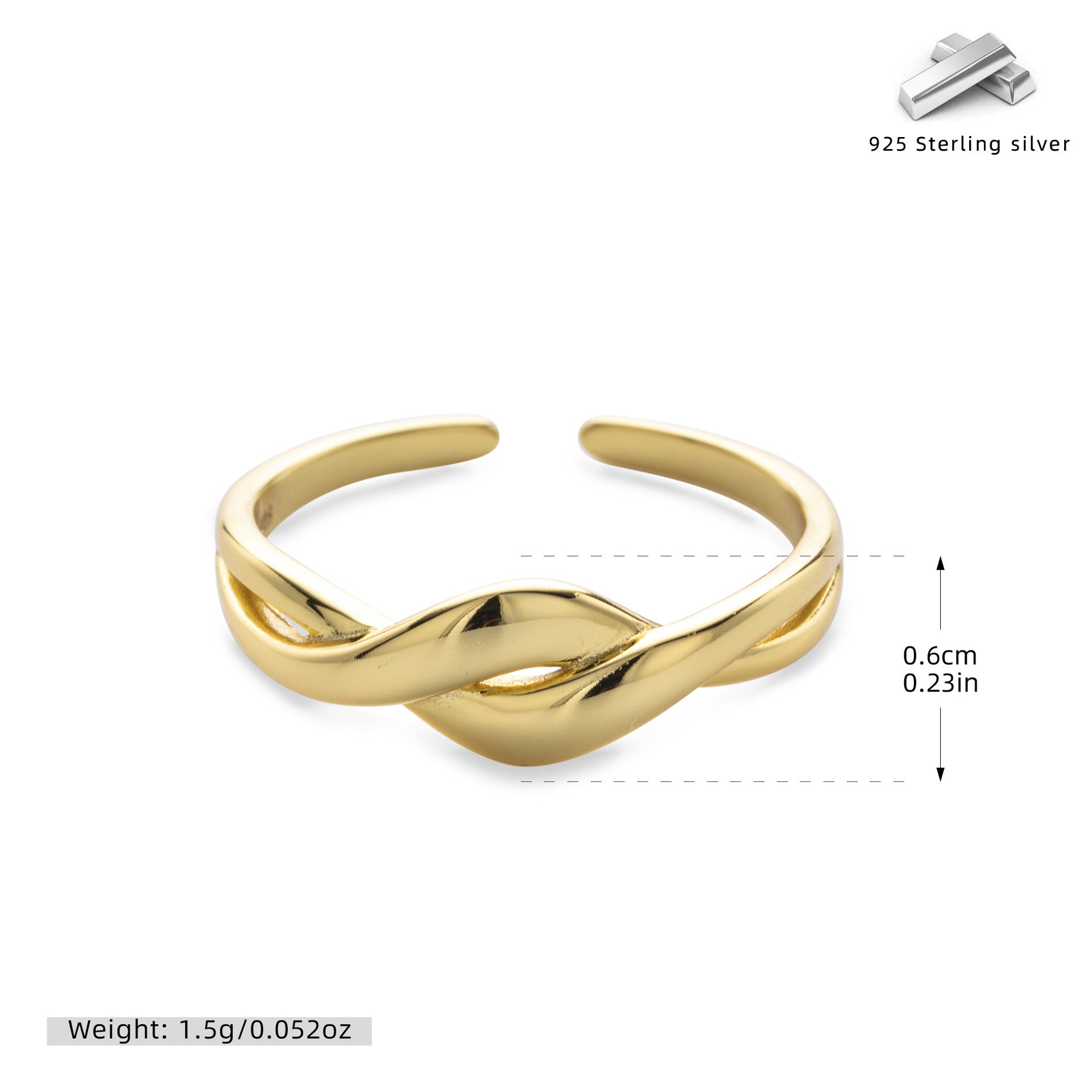 Damen Offener Ring mit elegantem gewundenem Design aus 925 Sterling Silber Shop Nory