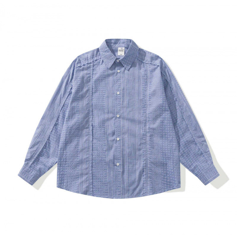 Unisex Oversize-Langarmhemd aus leichter Strukturbaumwolle mit Kentkragen und feiner Streifenbordüre Shop Nory