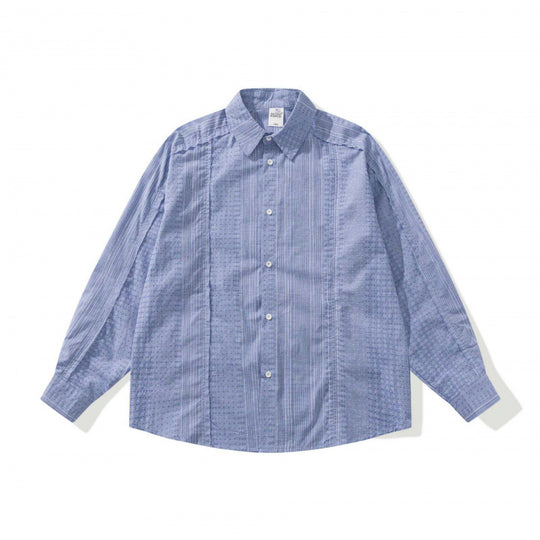 Unisex Oversize-Langarmhemd aus leichter Strukturbaumwolle mit Kentkragen und feiner Streifenbordüre Shop Nory