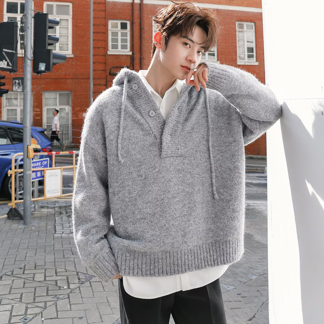Herren Modischer Grobstrickpullover mit Kapuze Shop Nory