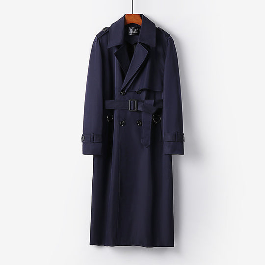 Herren Eleganter knöchellanger Trenchcoat mit verdeckter Knopfleiste und Taillengürtel Shop Nory