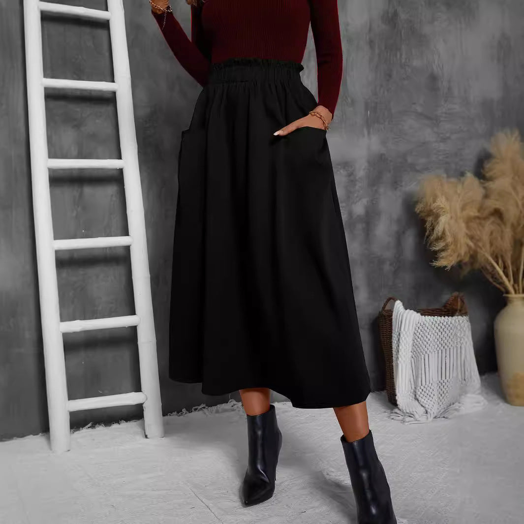 Damen Luftiger Midirock mit elastischem Bund und praktischen Taschen Shopnory