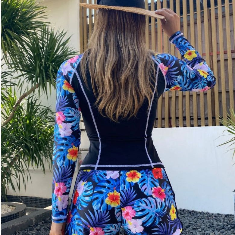 Damen Langarm Surf-Badeanzug mit floralem Muster