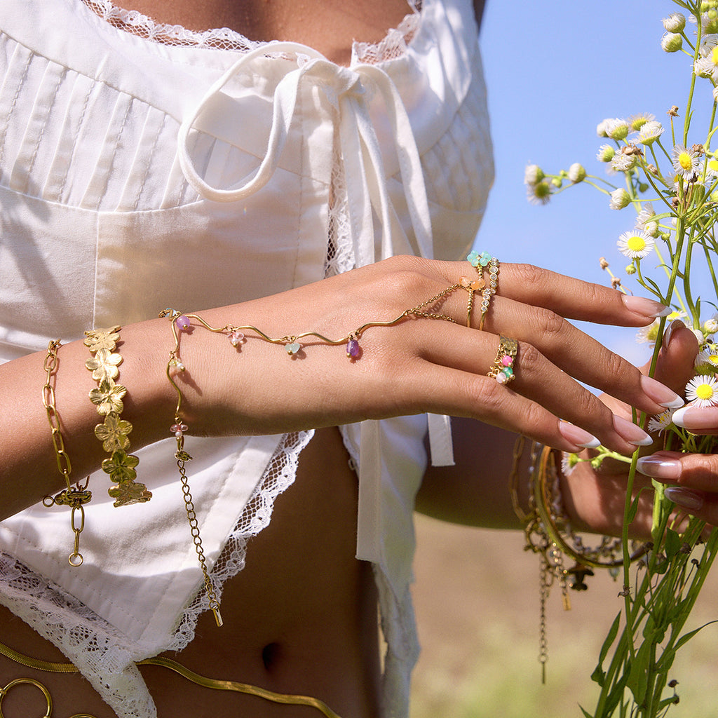 Damen Offenes Armband mit bunten Kristallverzierungen und hypoallergenem Edelstahl Shop Nory